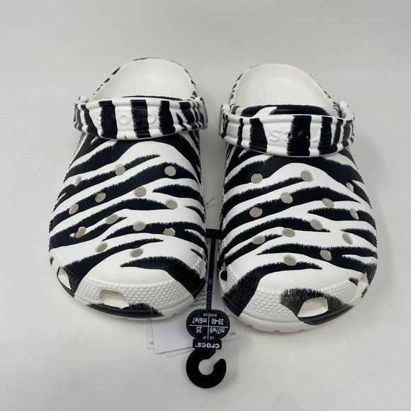 Crocs Classic Animal Clog Leopard Shoes in White/Zebra Print - Picture 2 of 3